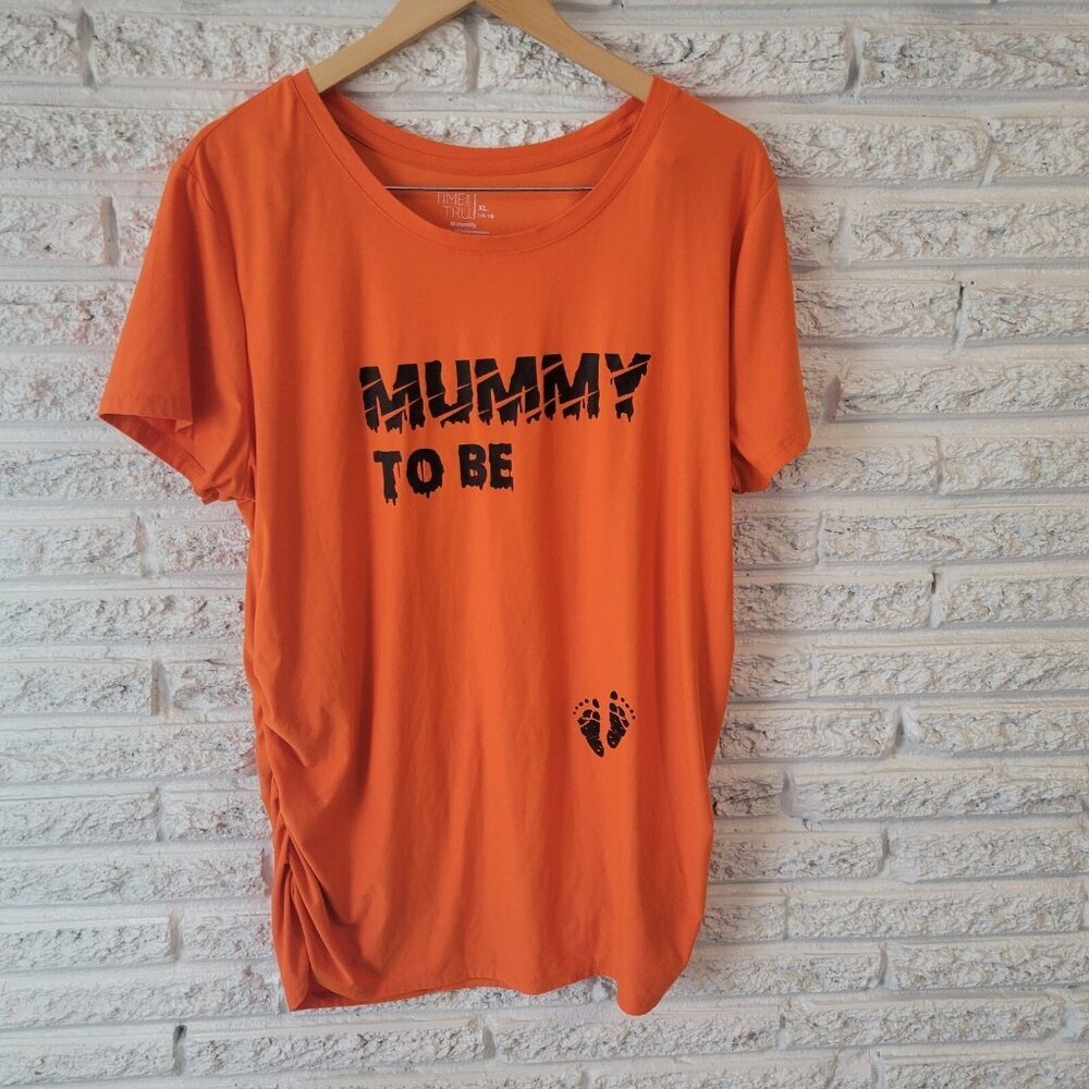 Time Tru Women's Maternity XL Halloween Orange T-Shirt Short Sleeve Crew NOV162E